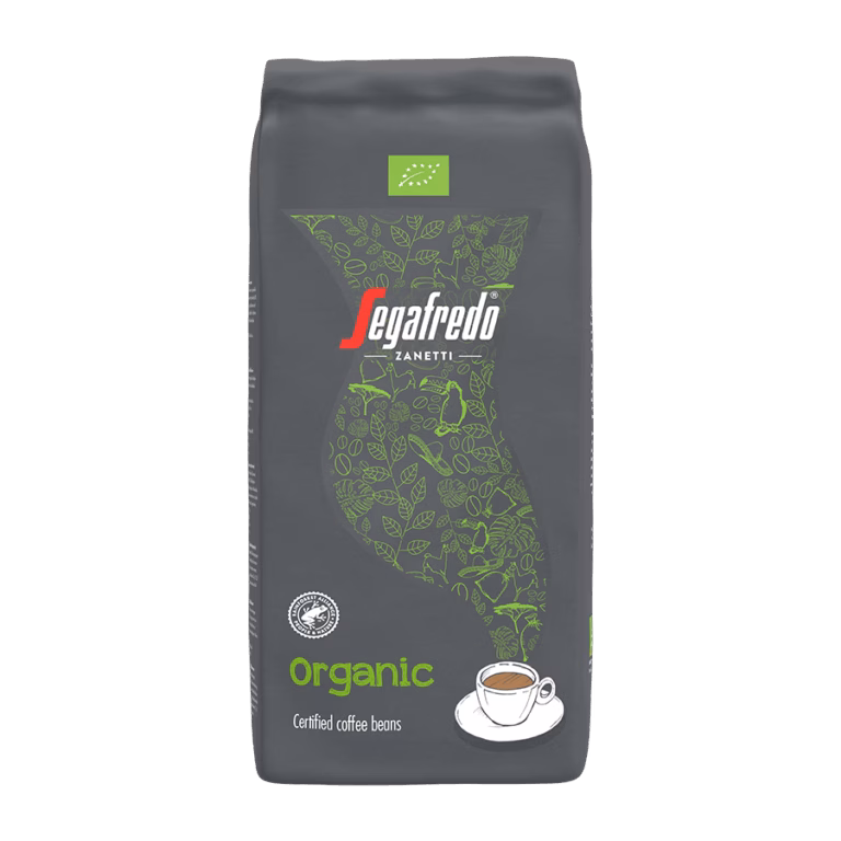 Produktbild: Kaffee Segafredo Organic ganze Bohne, 1000 g, aromaversiegelte Verpackung.