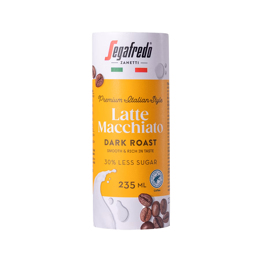 Produktbild: Segafredo ready-to-drink Latte Macchiato, Kartondose, Packung mit 12 Dosen