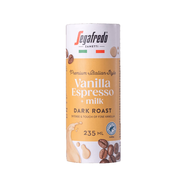 Produktbild: Segafredo ready-to-drink Vanilla Espresso, Kartondose, Packung mit 12 Dosen